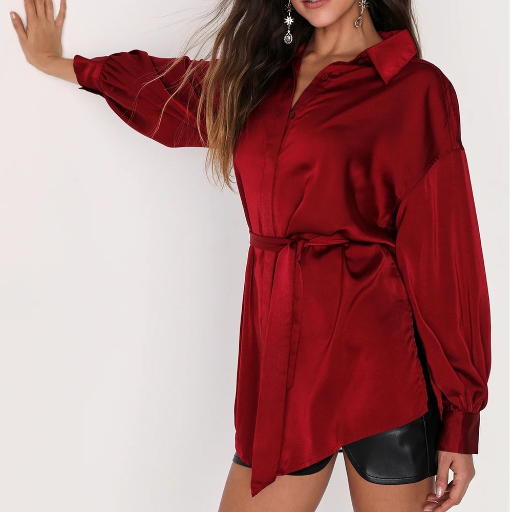 Lulus Elegant Red Satin Blouse
